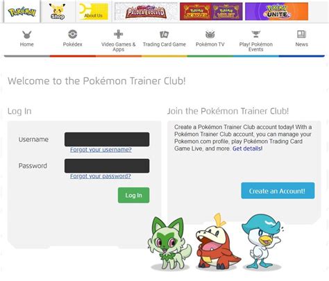 pokémon trainer club login